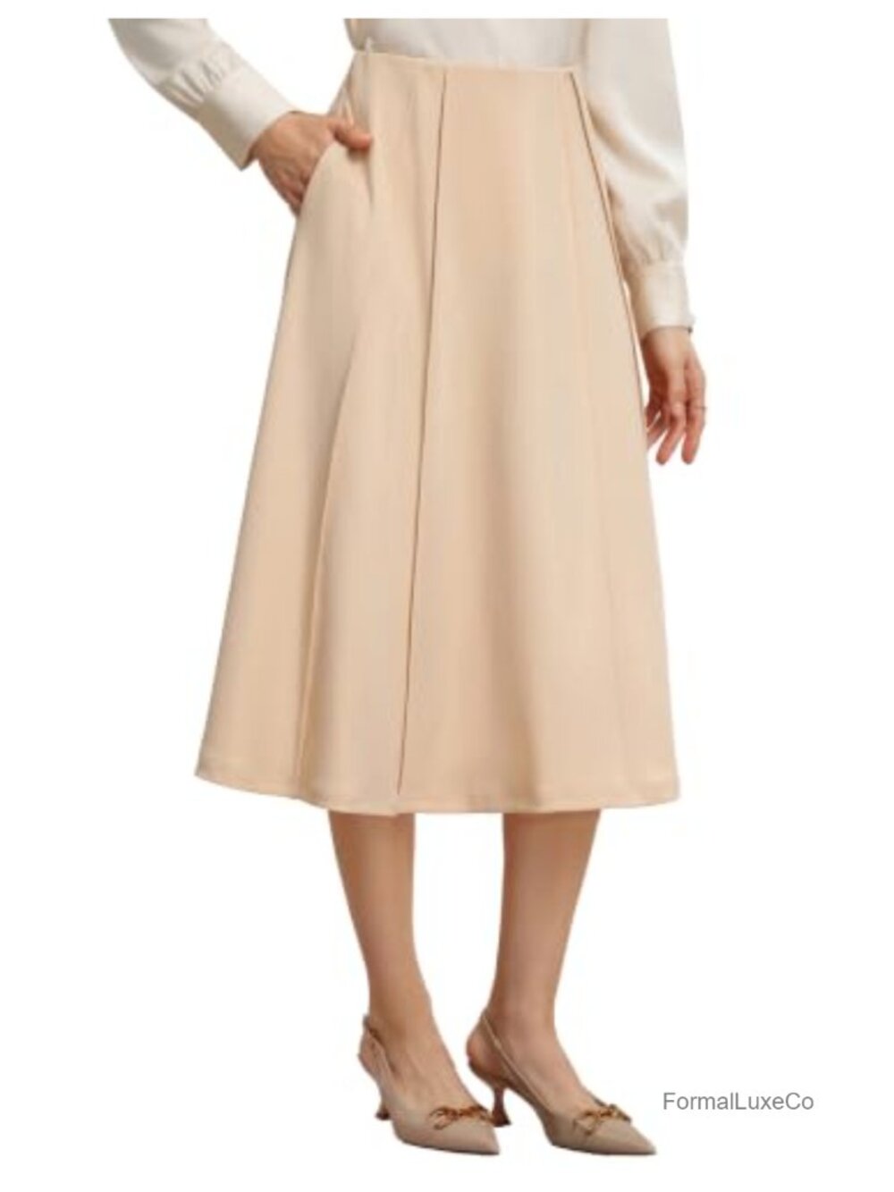 Kate K's Midi A-Line Skirt High Waisted Flowy with Pockets